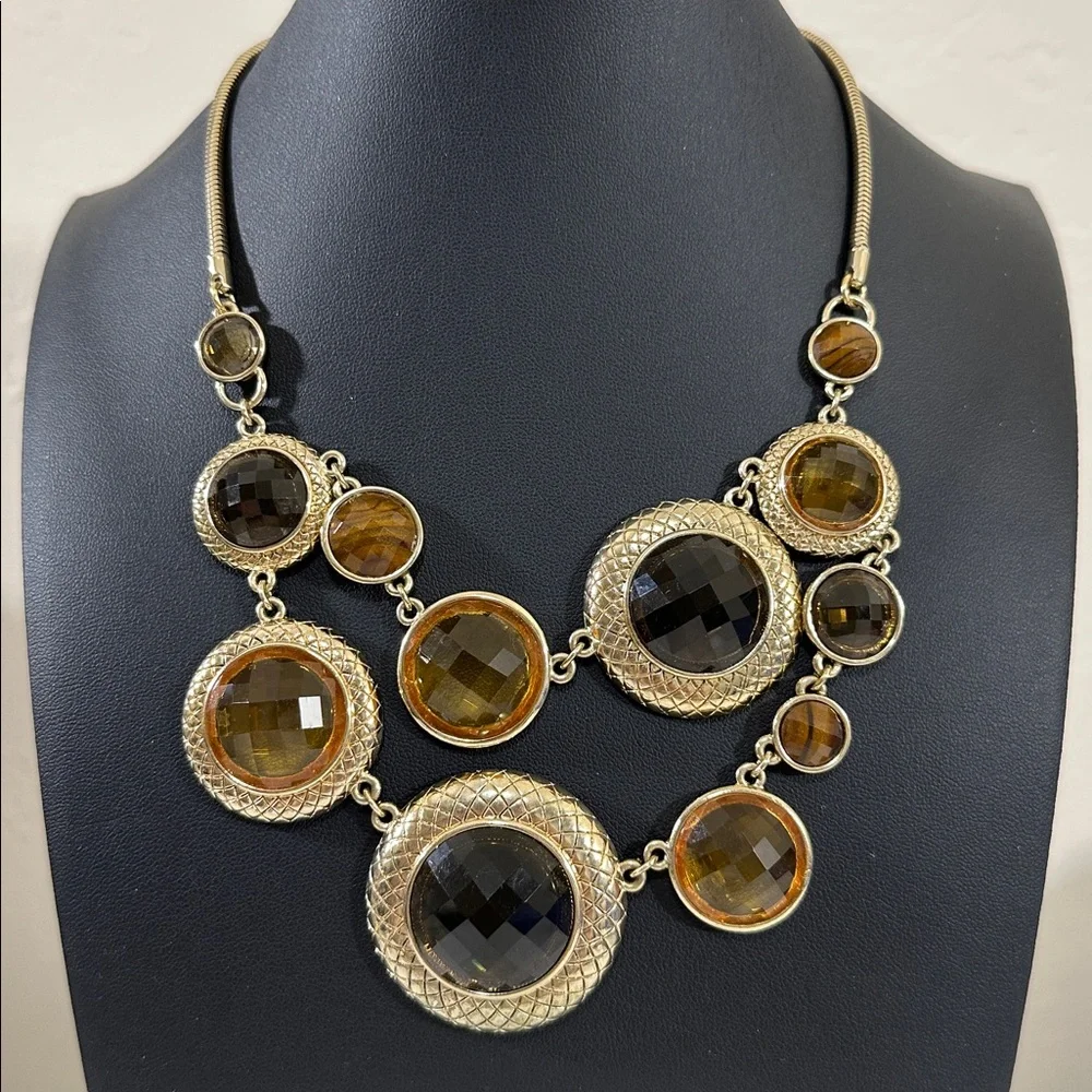 Liz Claiborne Vintage 1990’s Gold Tone Statement Necklace With Faucet Cabochons
